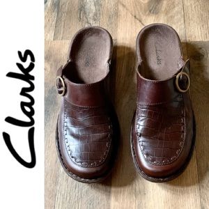 Clarks Cicely Brown Leather Mules Size 7.5M